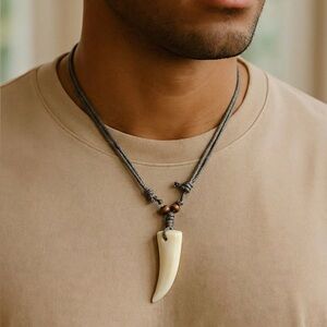 Ivory Horn Pendant Necklace on Black Cord